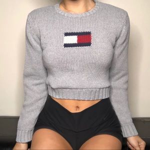 TOMMY HILFIGER Crop Reworked DIY Sweater Womens Size Small Unique
